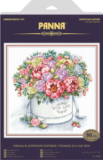 Набор для вышивания "PANNA""Золотая серия" C-7058 "Пионы в шляпной коробке" 33 х 32 см