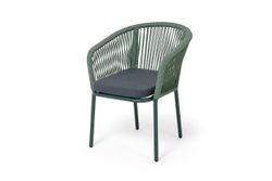 "Марсель" стул плетеный из роупа, каркас алюминий RAL6036 муар, роуп зеленый (4204) круглый tex, ткань темно-серая 027