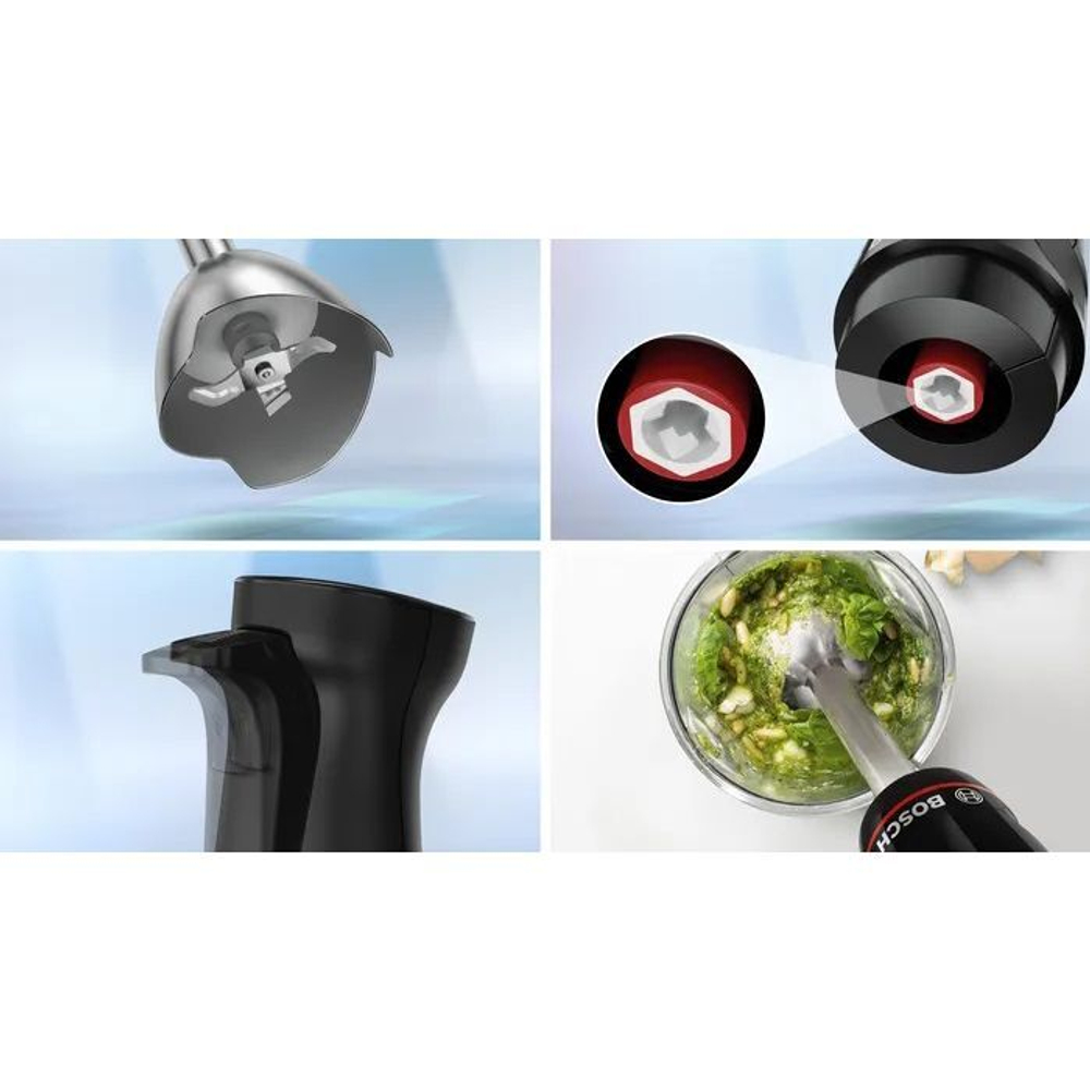 Погружной блендер Bosch MSM4B621, 1000 Вт, 2 насадки, мерный стакан, чёрный