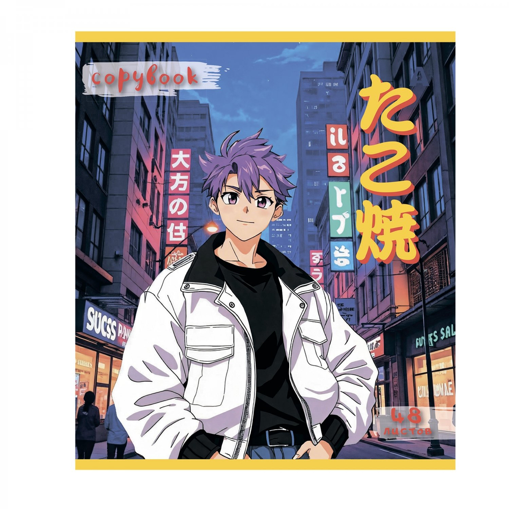 Тетрадь 48л, А5, клетка, Alingar, "Anime for Teens", скрепка,мелованный картон (стандарт), выб УФ лак, блок офсет, 5 дизайнов в пленке т/у