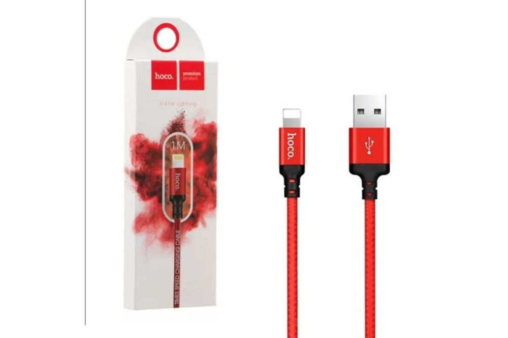 Дата-кабель универ. lightning USB /Iphone/ 1 м, 2A, нейлоновая оплетка, красный (HOCO.)