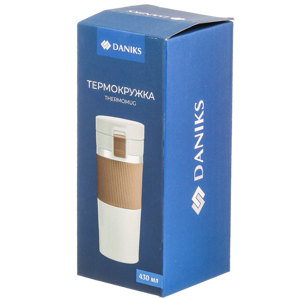 Термокружка нерж сталь, пластик, 0.43 л, Daniks, колба нерж, беж, бел, JS-002-white-beige