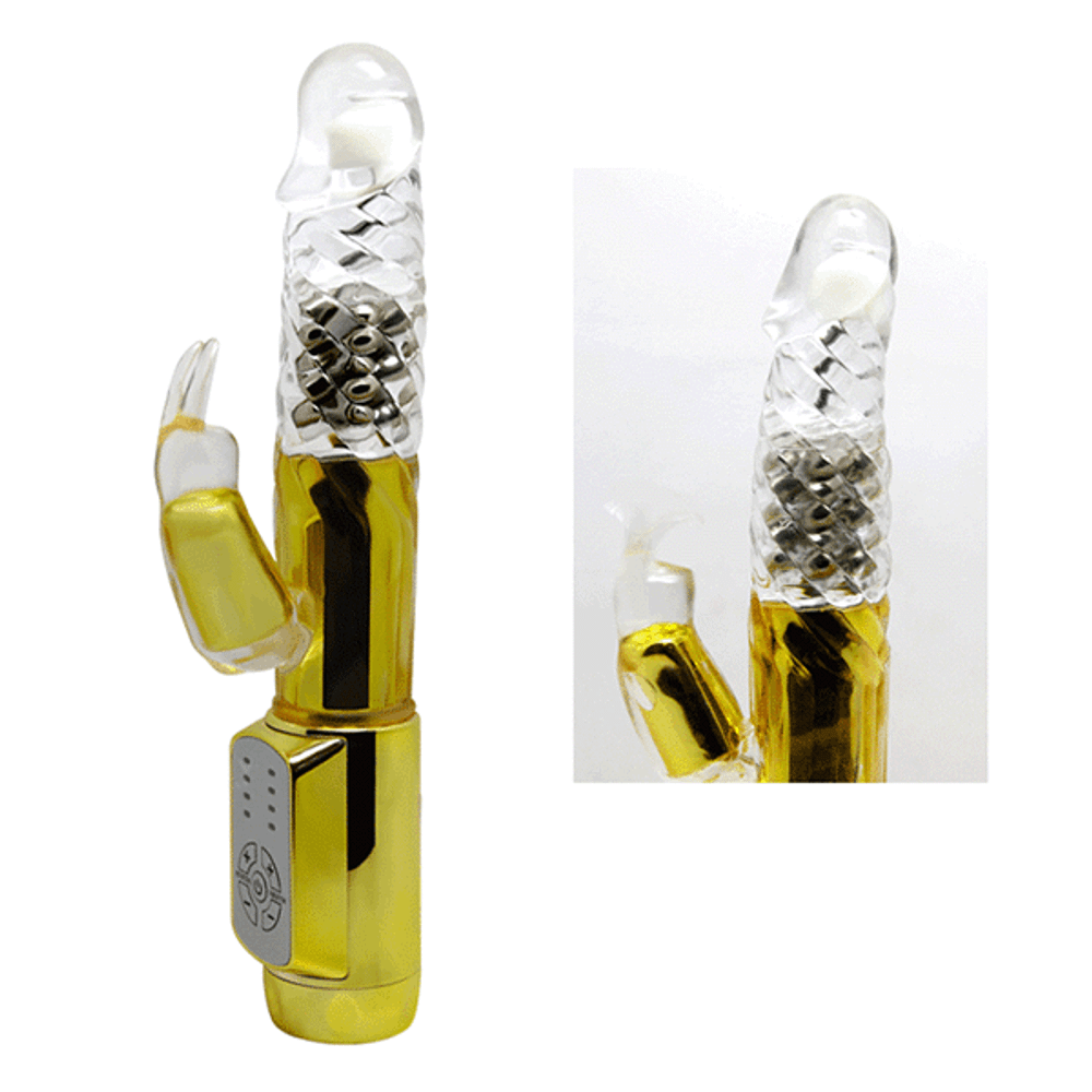 Золотистый вибратор-кролик 21,7см с ротацией Baile Gold Rabbit Prince BW-037302J