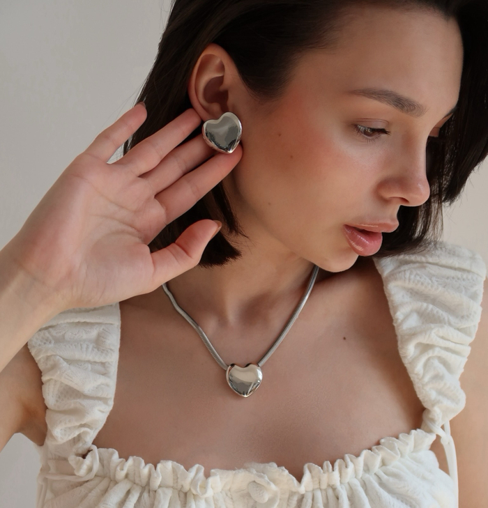 Сет серьги и цепочка LOVE silver