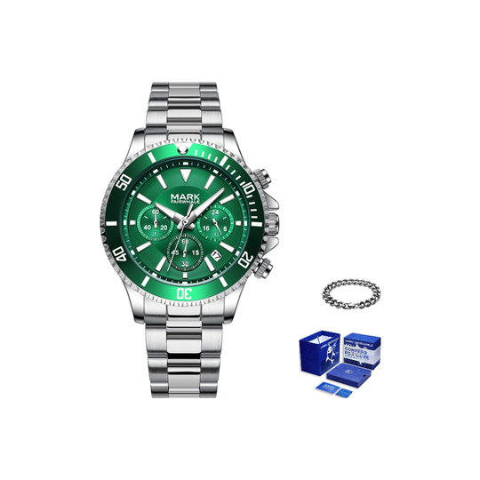 FAIRWHALE Starlight Collection Green Water God Quartz Movement Metal Strap Watch Men"s Watches Green Dial