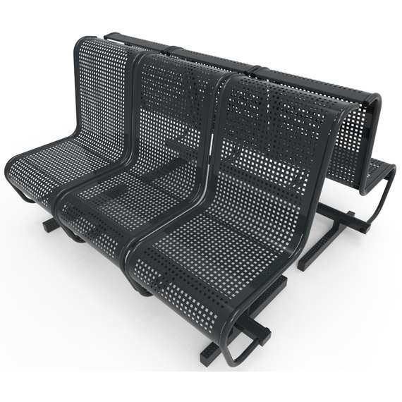 Секция стульев перфорированная трехместная неразборная на круглой трубе без подлокотников