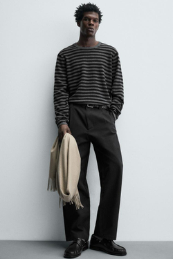 ZARA СВИТЕР В ПОЛОСКУ ИЗ СМЕСОВОЙ ШЕРСТИ, ЧЕРНЫЙ