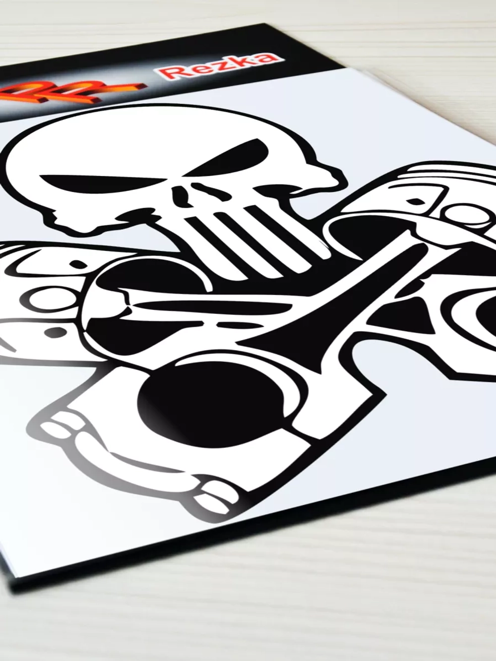 Наклейка - Череп с поршнями