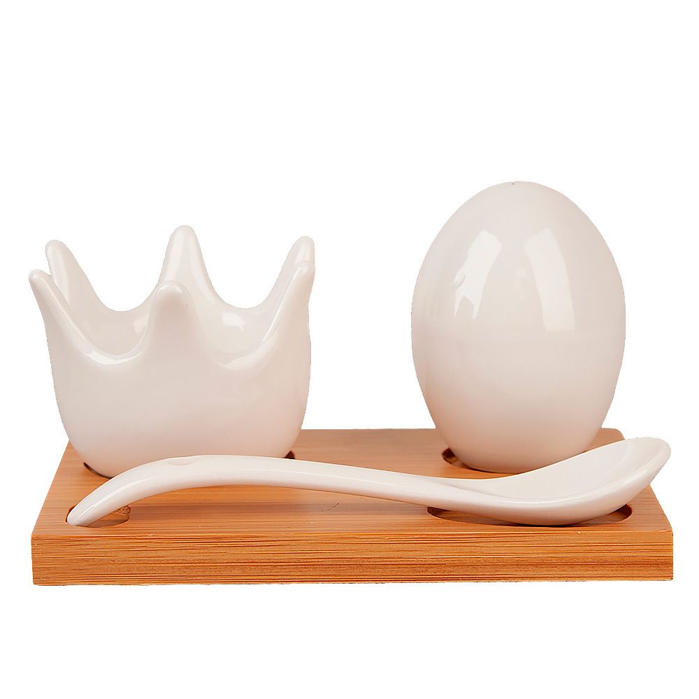 Набор на подставке: подставка для яйца, солонка, ложка "Naturel" 11,5*8*5см (подарочная упаковка)