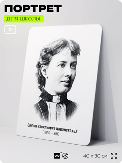 Портрет для школы в кабинет математики "Софья Васильевна Ковалевская", стенд школьный для класса, деятели науки для оформления классного уголка, 40х30 см, Silver Plane x Айдентика Технолоджи