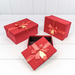 Коробка 22.5х16х9.5 см Набор 3 шт с бантом (Красный)