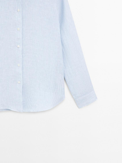 Massimo Dutti Рубашка из струящегося льна в тонкую полоску, синий