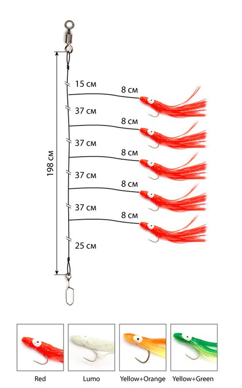 Снасточка морская Akara/Kujira Octopus System SP004 H5 №5/0 Red