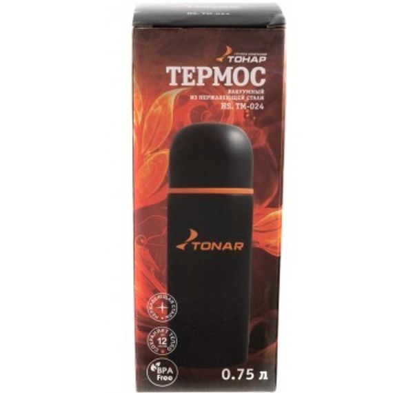 Термос TONAR 750ML HS.TM-024  черный (дополн.пласт.чашка) TONAR
