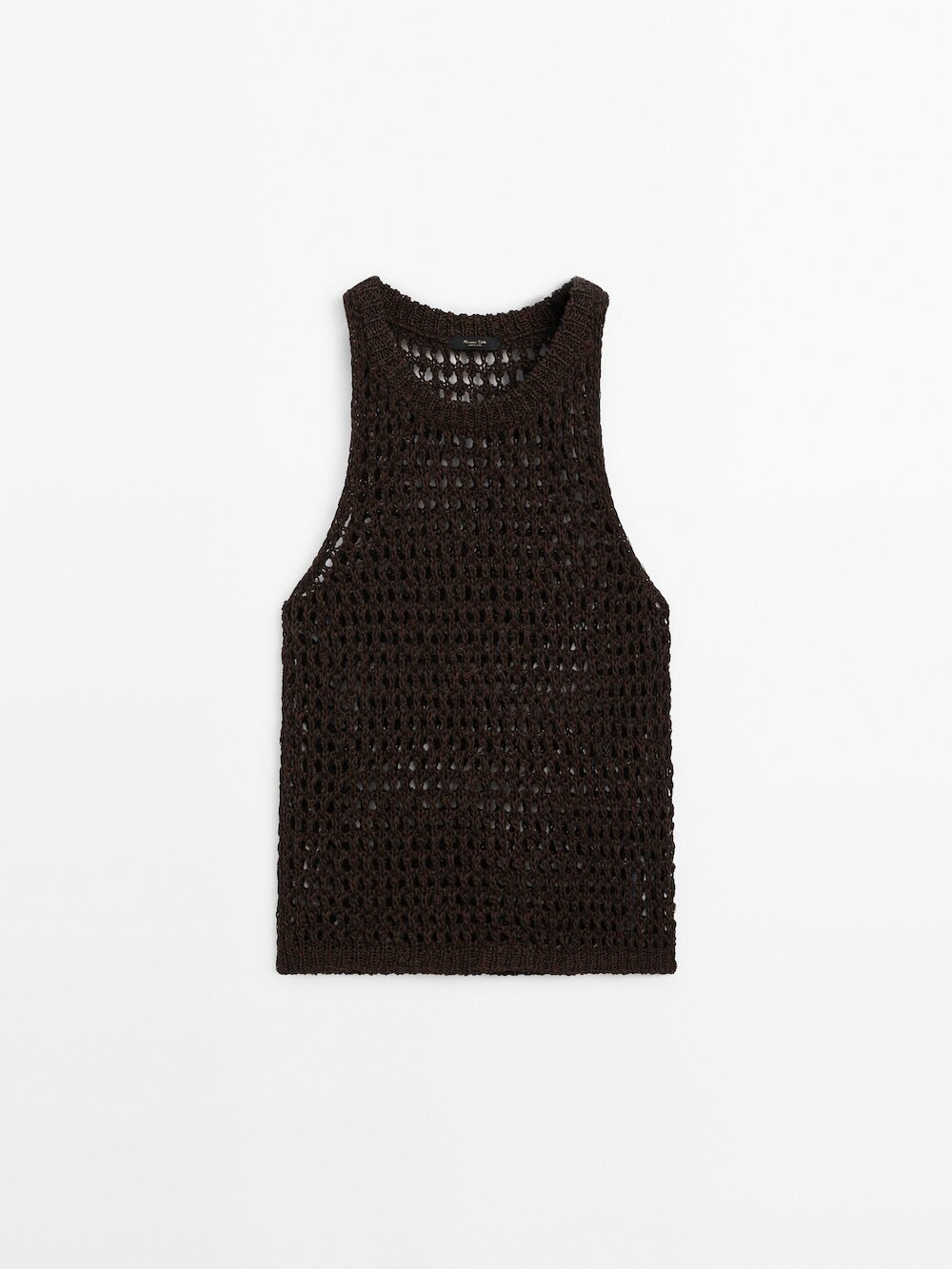 Massimo Dutti Топ с ажурным узором и горловиной халтер, коричневый