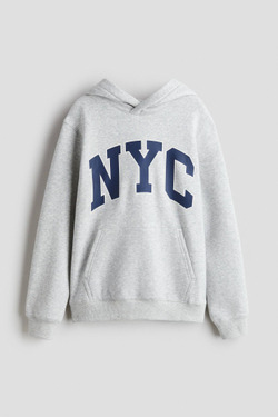 H&M Толстовка с капюшоном и принтом, светло-серый