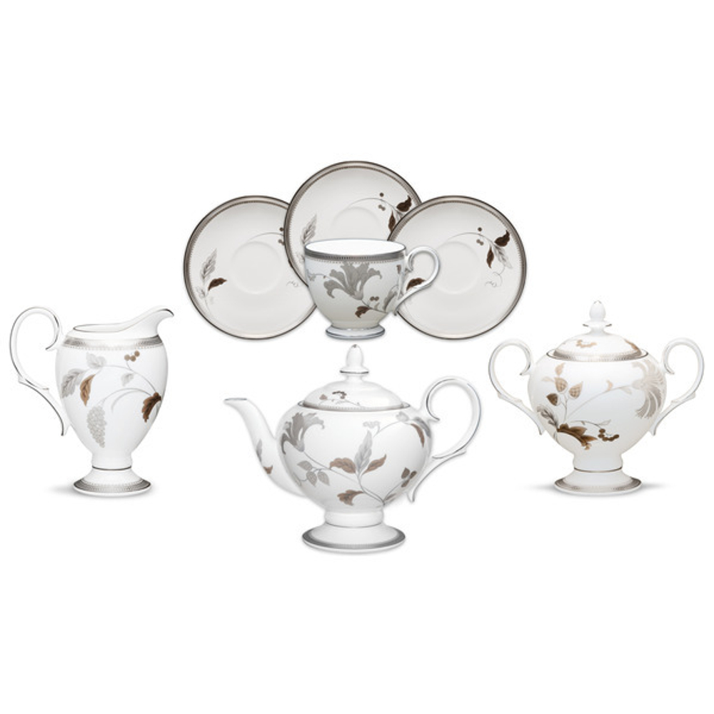 Сервиз чайный на 6 персон 15 предметов Noritake Айла платиновый кант подарочная коробка