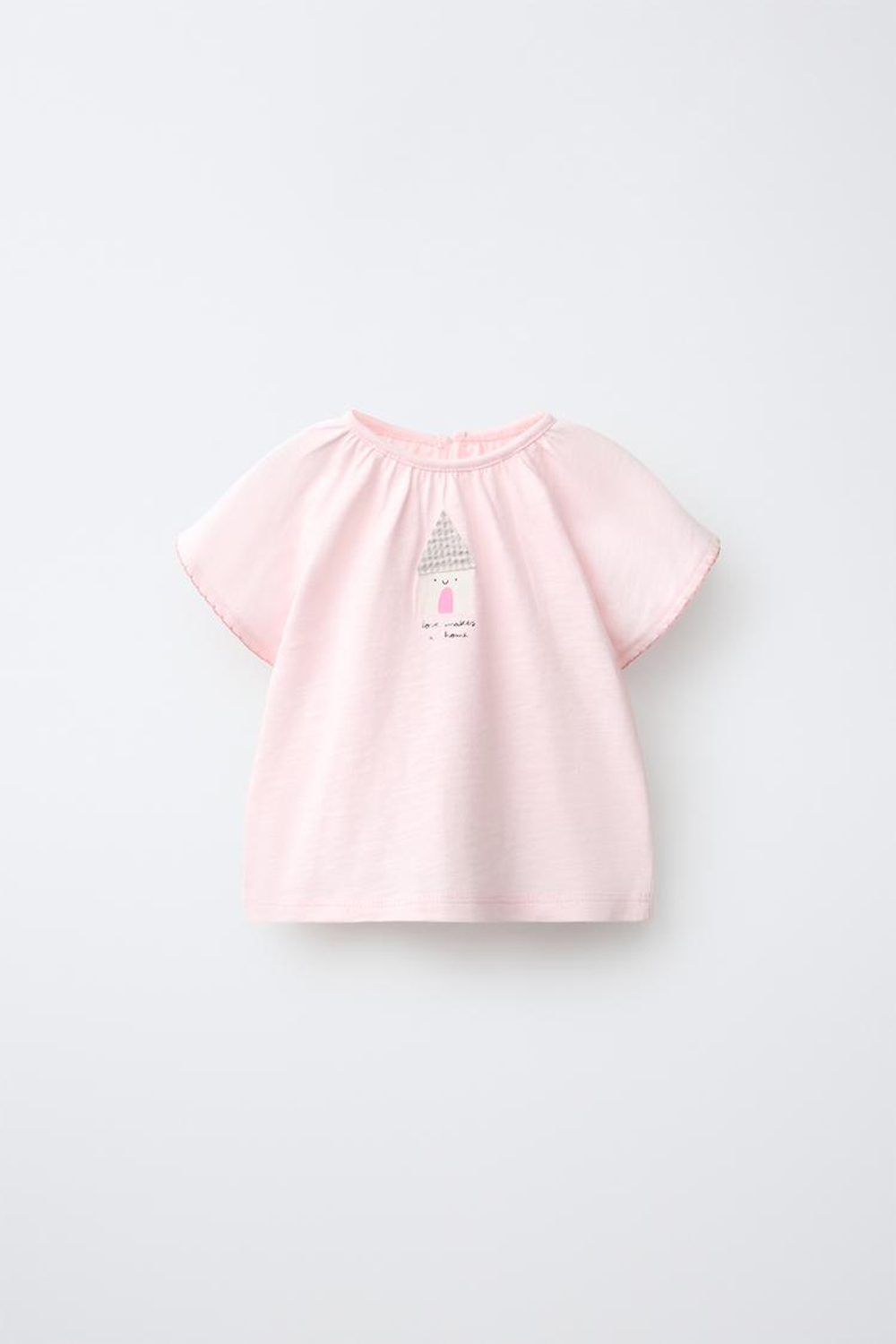ZARA ФУТБОЛКА С ПРИНТОМ 'ДОМИК', РОЗОВЫЙ