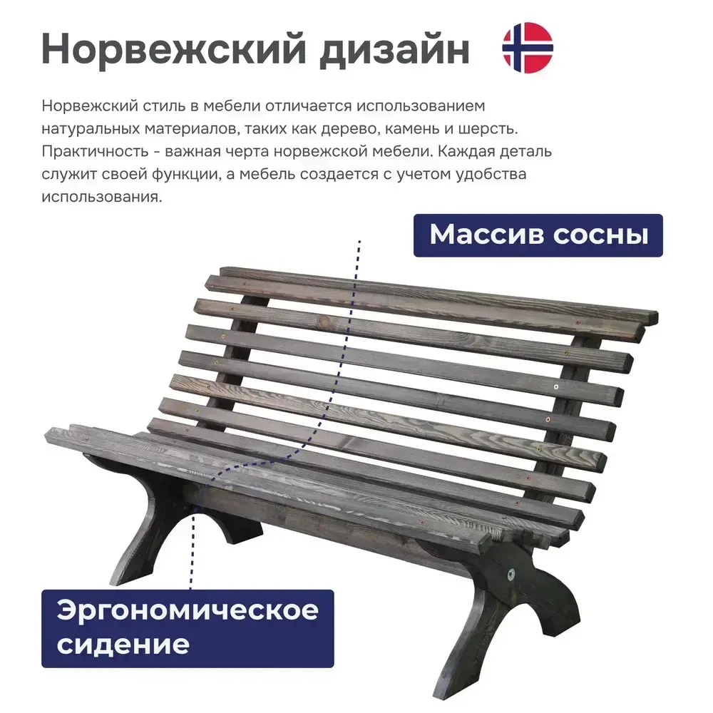 Скамейка садовая Осло со спинкой деревянная для сада из массива сосны, графит