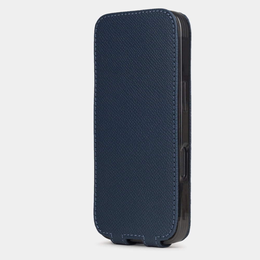 Чехол iPhone 16 Pro натуральная кожа сафьяно, темно-синего цвета