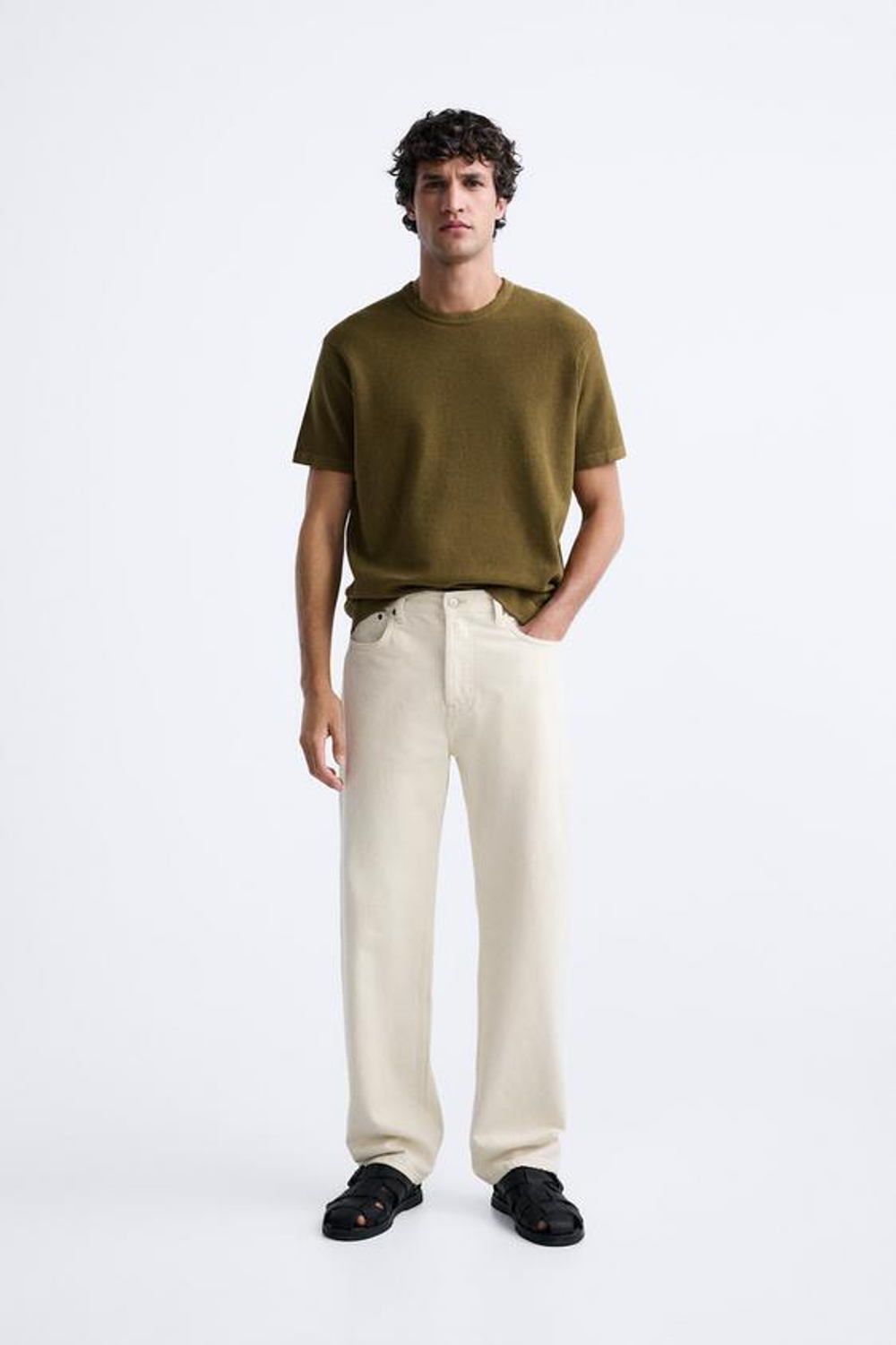 ZARA БАЗОВАЯ ФУТБОЛКА, ОЛИВКОВЫЙ