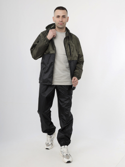 Спортивный костюм Prival Ветровлагозащитный, мужской, чёрный+хаки