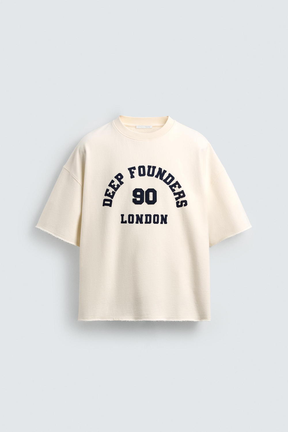 ZARA ТОЛСТОВКА BOXY FIT С ПРИНТОМ-НОМЕРОМ, ЖЕЛТОВАТО-БЕЛЫЙ