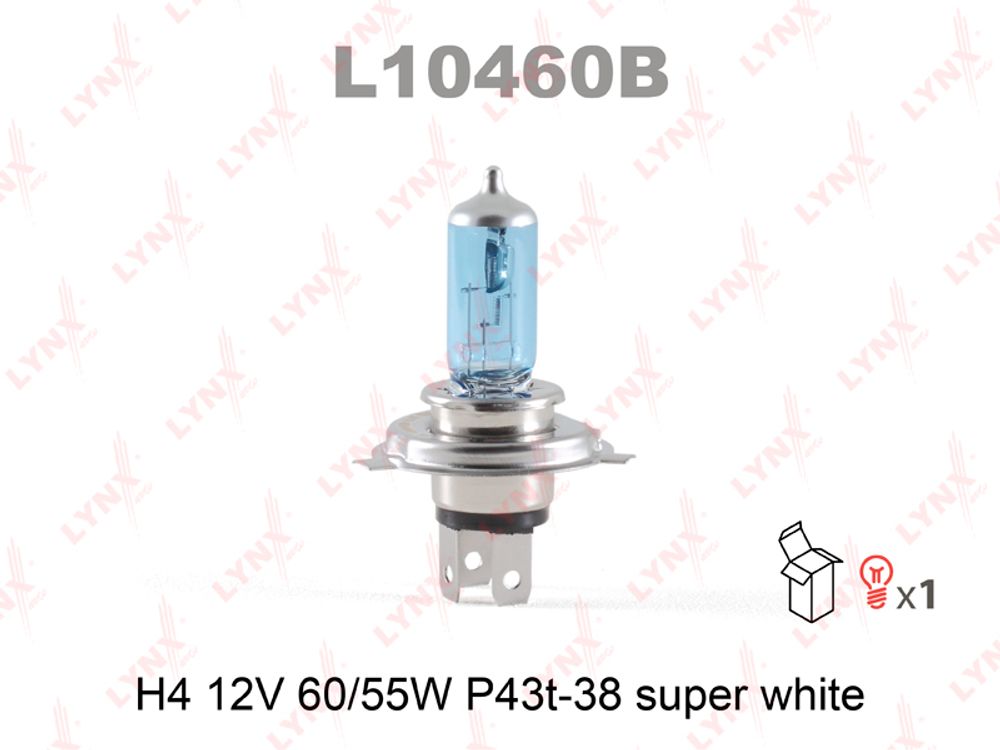 L10460B LYNXauto Лампа H4 12V 60/55W P43T-38 SUPER WHITE