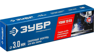 ЗУБР Д 3.0 х 350 мм, 5 кг в коробке, УОНИ 13/55 с основным покрытием, электрод сварочный, Профессионал (40025-3.0)