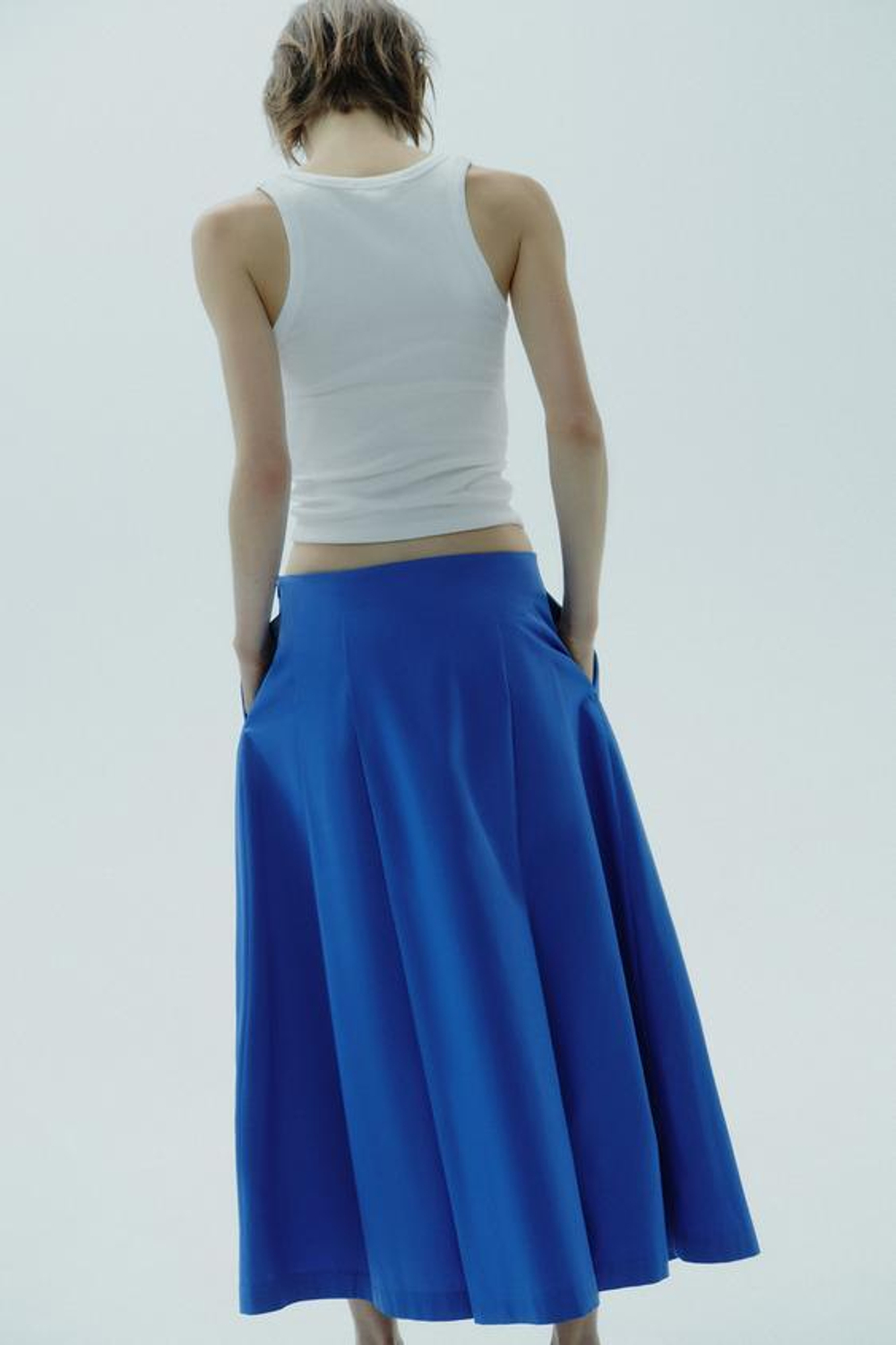 ZARA ЮБКА МИДИ СО СКЛАДКАМИ, ВАСИЛЬКОВЫЙ