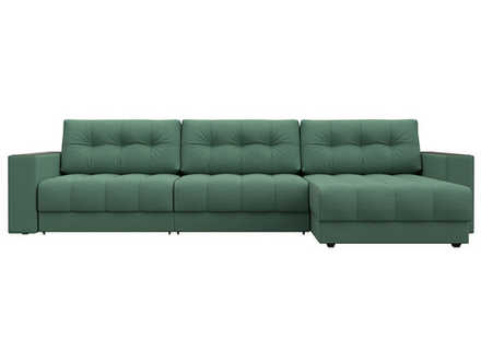 Диван угловой с декором Лига-049 НПБ Лонг, Амур 11 РОГОЖКА зеленый