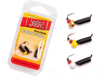 Мормышки вольфрамовые Lucky John с петелькой 3шт набор СТОЛБИК безнасадочный блистер
