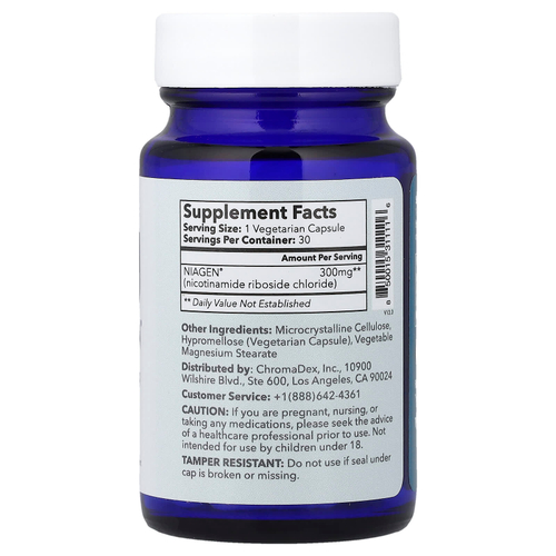 Tru Niagen, никотинамид рибозид хлорид, 300 мг, 30 вегетарианских капсул