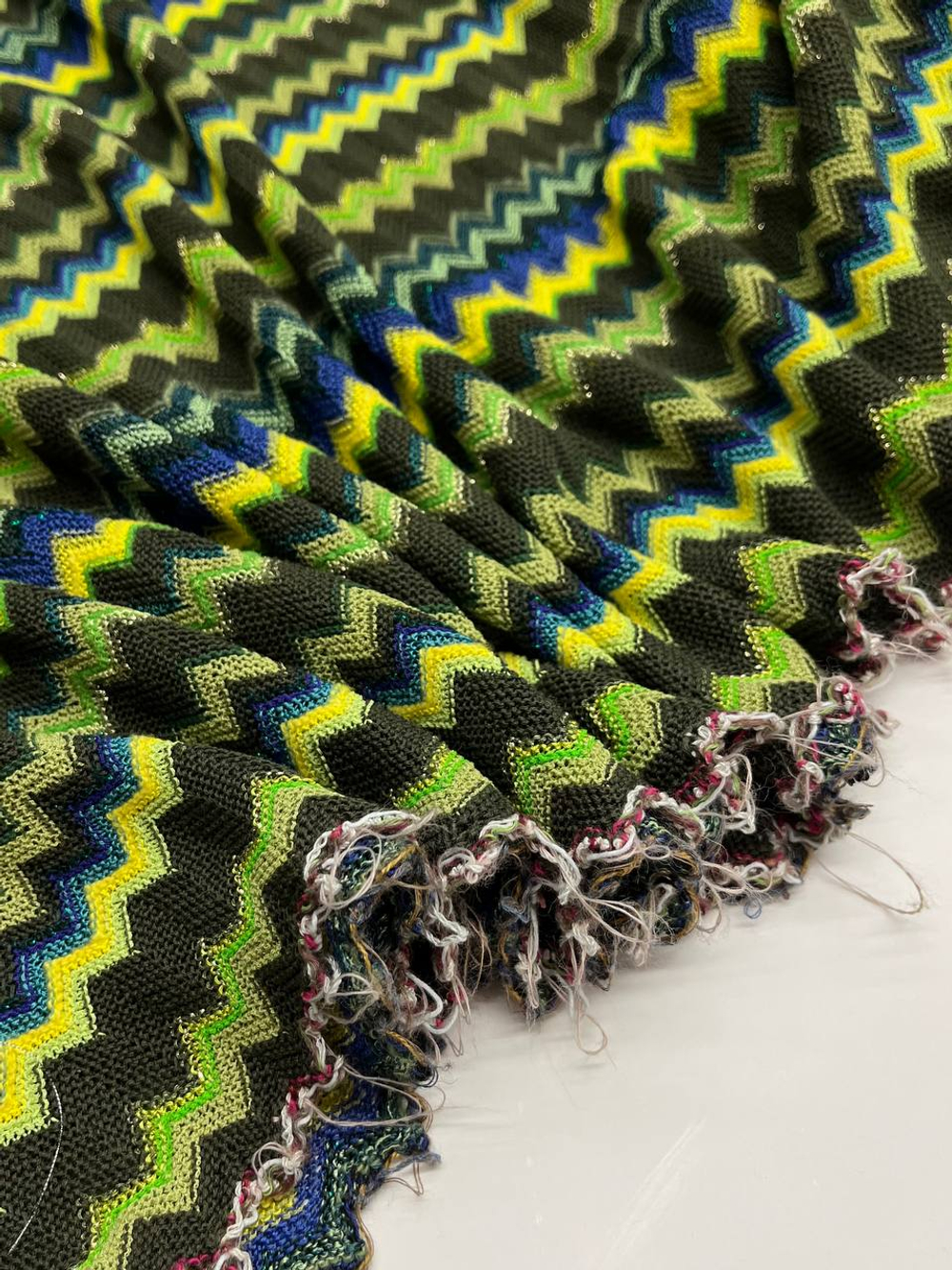 Трикотаж шерсть с вискозой и люрексом Missoni желто-зеленый с зигзагами