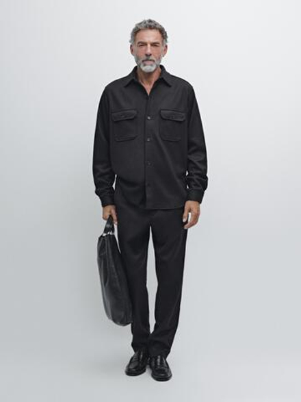 Massimo Dutti Брюки из шерстяной фланели с эластичными вставками по бокам, темно-синий