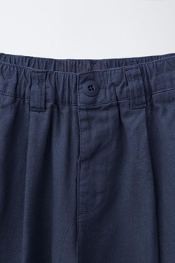 ZARA ПРЯМЫЕ БРЮКИ ИЗ ХЛОПКА И ЛЬНА, СИНИЙ