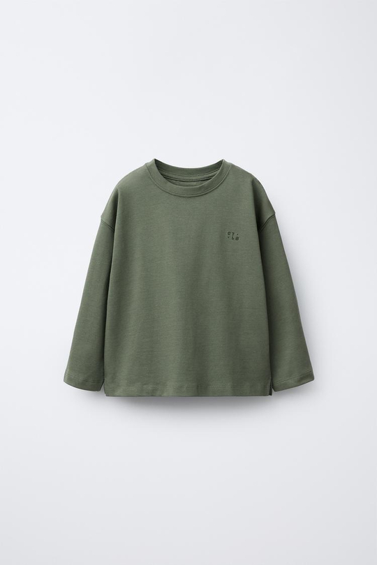 ZARA ФУТБОЛКА HEAVYWEIGHT С ВЫШИВКОЙ, ТЕМНО-ЗЕЛЕНЫЙ