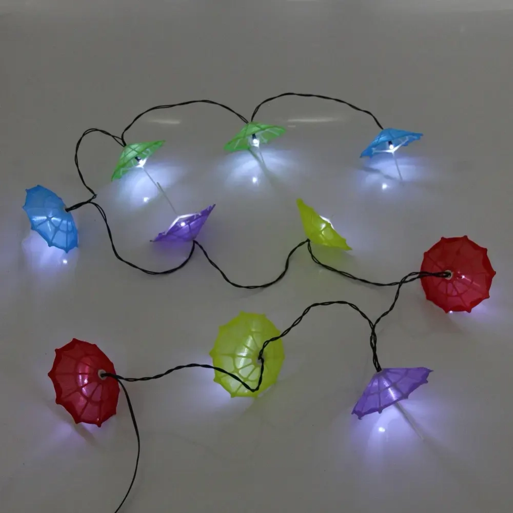 Гирлянда для улицы «Яркий зонтик» 3.8 м 10 ламп LED (8*7 см) чёрн.пров, 2 реж.,IP-54, Белый (солнечная батарея)
