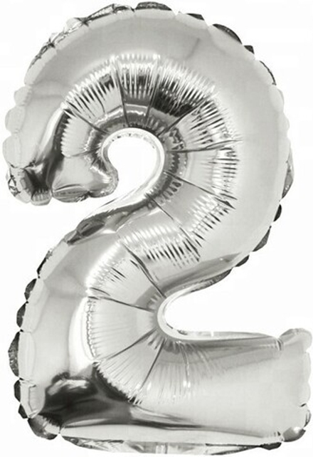 Шар с клапаном (16''/41 см) Мини-цифра, 2, Серебро