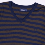 Винтажный джемпер Fred Perry с v-вырезом в полоску приятных тонов, L