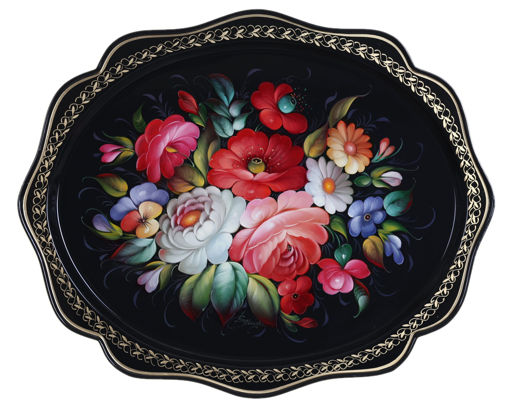 Жостовский поднос декоративный, размер 38х30 см (A15), металлический