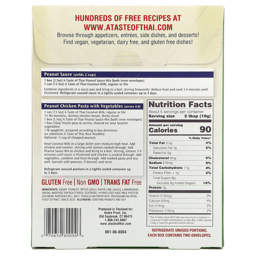 A Taste Of Thai, Смесь арахисового соуса, классический тайский, 100 г (3,5 унции)