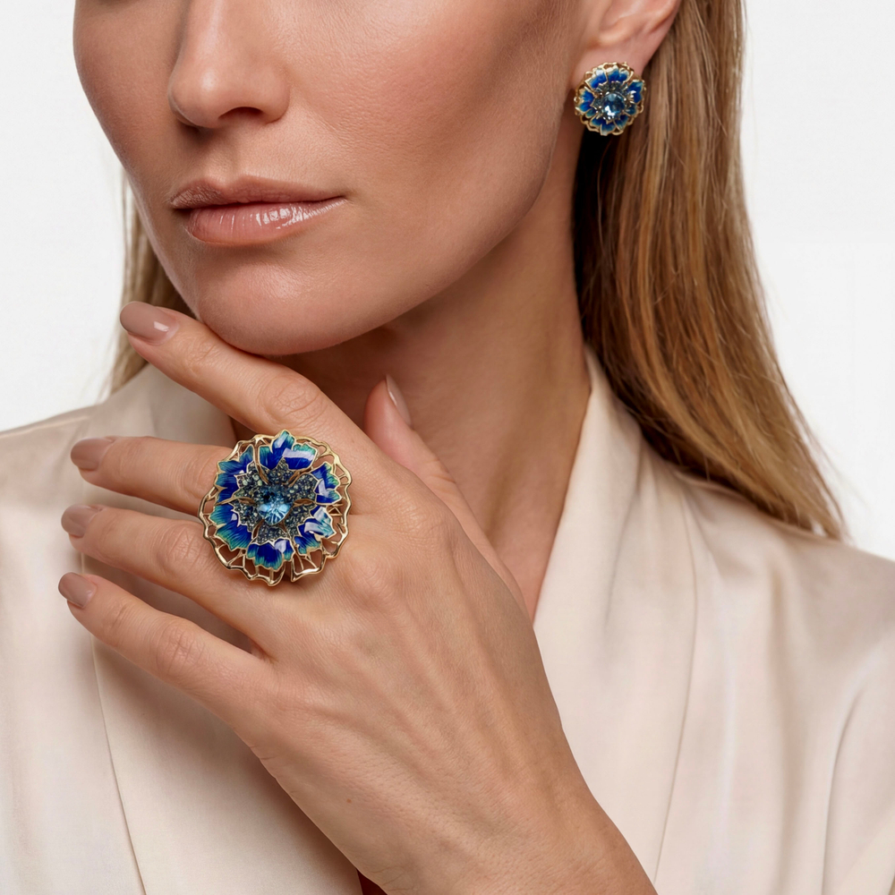 Серьги с Топазами, Сапфирами и Цаворитами, Эмаль, E0275-5/4