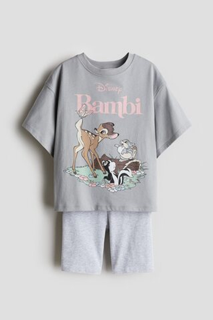 H&M Комплект из футболки и шорт с принтом, светло-серый