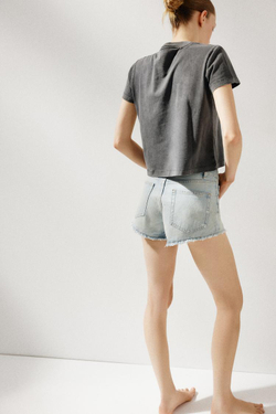 ZARA ФУТБОЛКА ИЗ ТКАНИ С ЭФФЕКТОМ ПОТЕРТОСТИ С НАДПИСЬЮ, АНТРАЦИТОВО-СЕРЫЙ