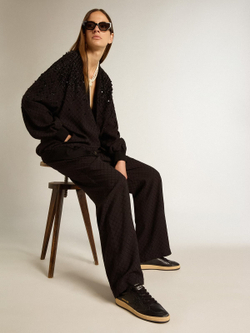 Ball Star Donna in nappa nera con stella in glitter neri e talloncino in suede