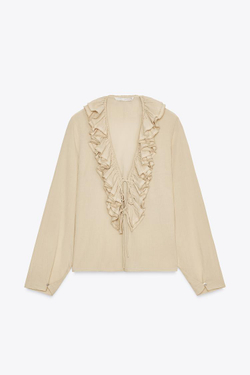 ZARA ТОП С ОБОРАМИ ZW COLLECTION, ПЕСОЧНЫЙ