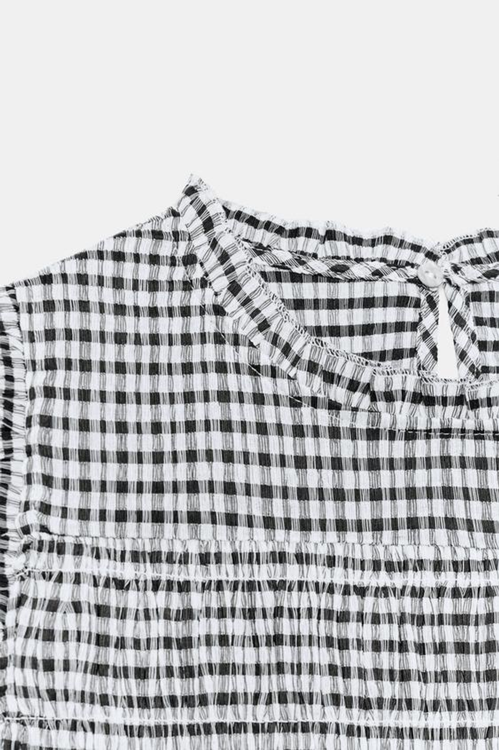 ZARA ТОП В КЛЕТКУ ВИШИ С ЭФФЕКТОМ ЖАТКИ, КОРИЧНЕВЫЙ/ЭКРЮ