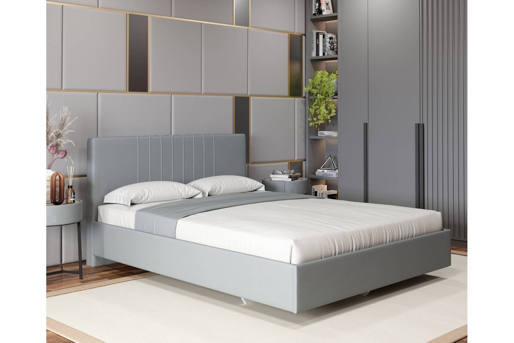 Кровать с латами Соло 160*200, Светло-серый