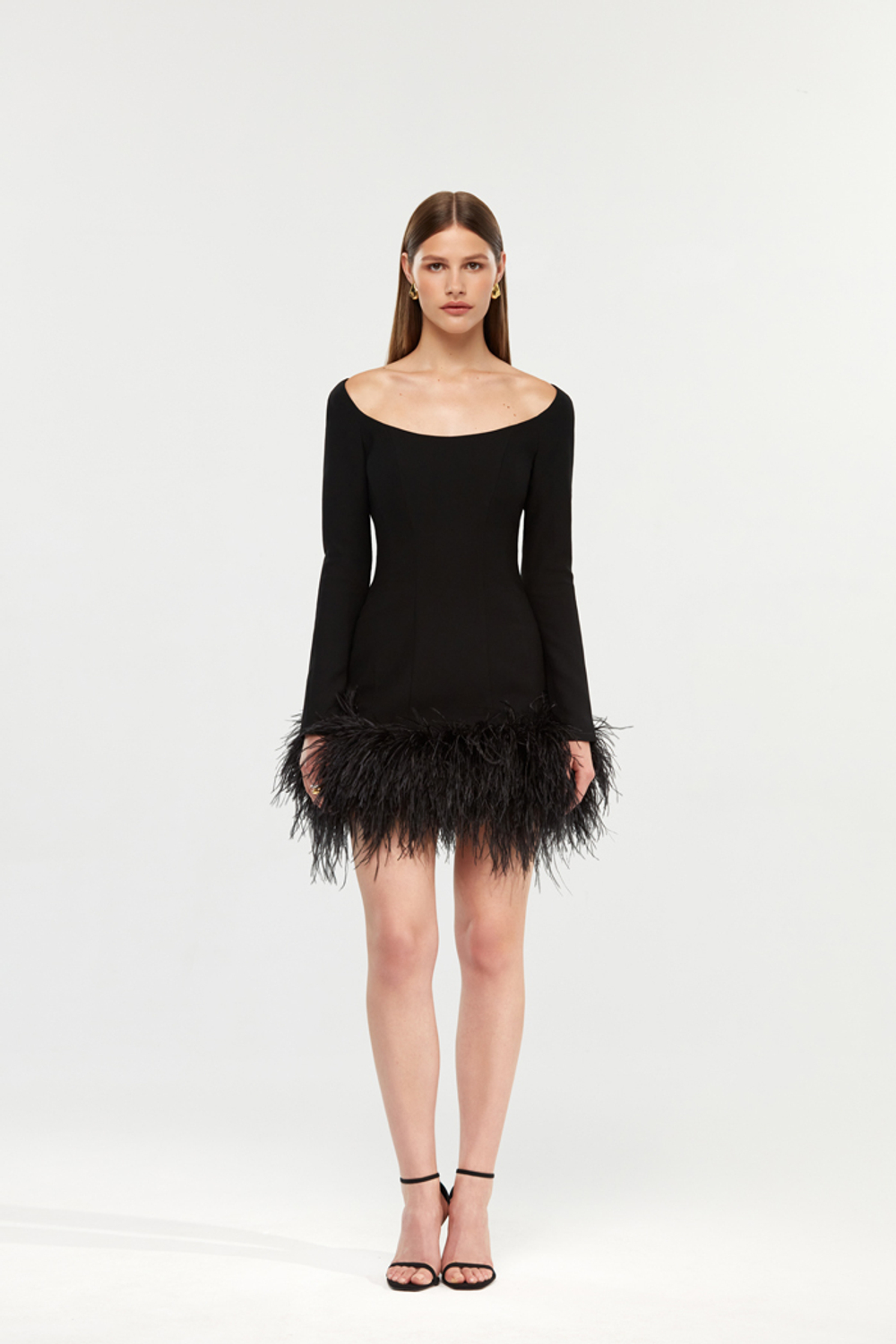 Платье мини из крепа с бахромой